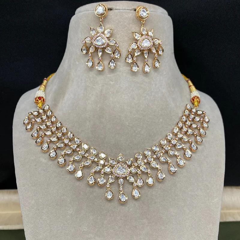 women’s moonstone necklaces-Royal Kundan Jewellery Gold Plated Polki Kundan Necklace Set