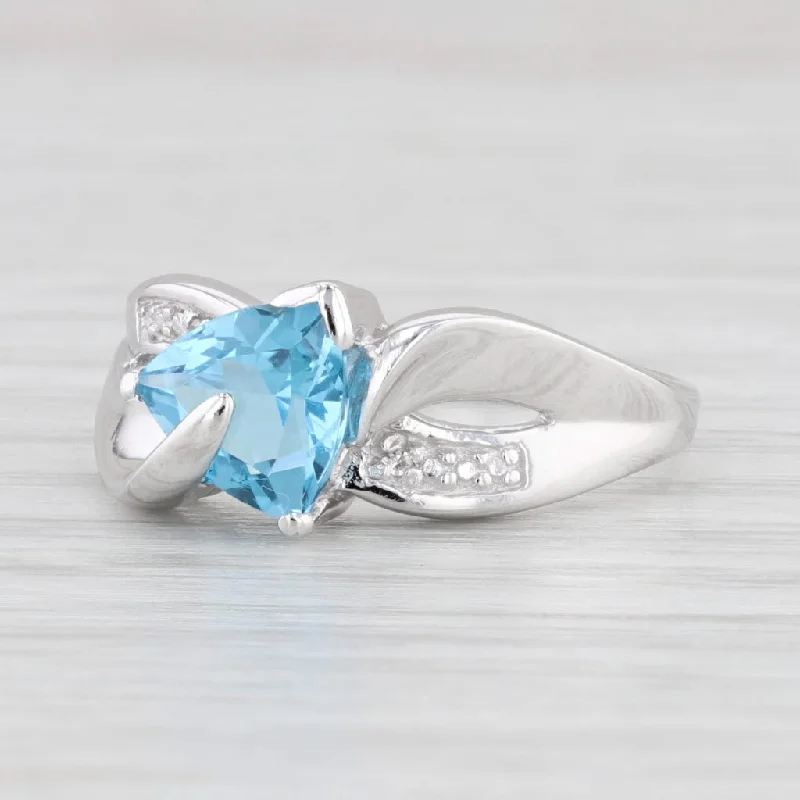 women’s two-tone engagement rings-1.46ct Trillion Blue Topaz Diamond Ring 10k White Gold Size 6.75 Bypass