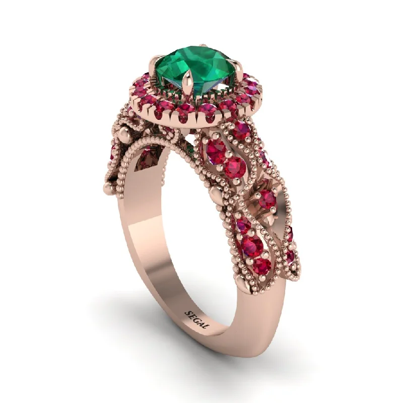 women’s art deco engagement rings-Exclusive Halo Emerald Milgrain Engagement Ring - Kendra No. 50