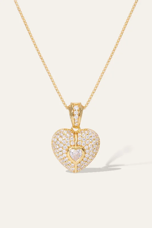 women’s silver heart necklaces-Cuore Pave Gold Vermeil Necklace