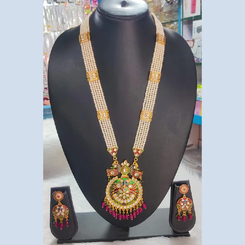 women’s elegant gemstone necklaces-Kavita Art Gold Plated Meenakari And Kundan Long Necklace Set