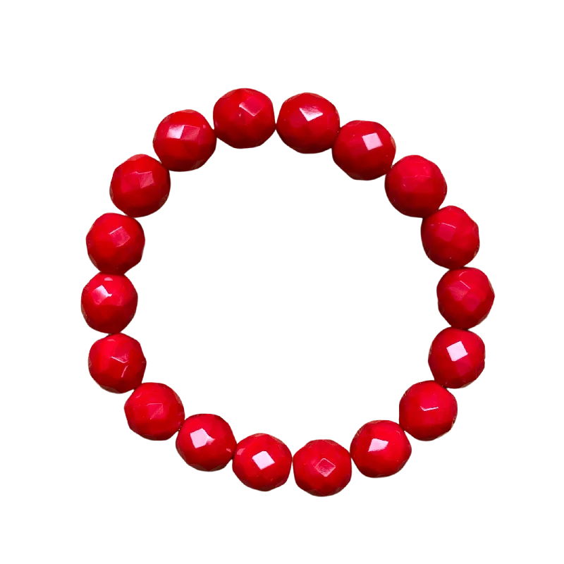 women’s adjustable bangles-Poppy Red Faceted 10mm Bracelet