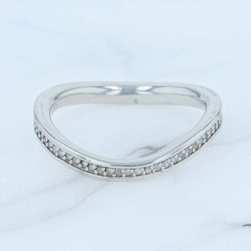 women’s custom engagement rings-New Contoured 0.16ctw Diamond Ring Sterling Silver Eternity Stackable Size 7.5