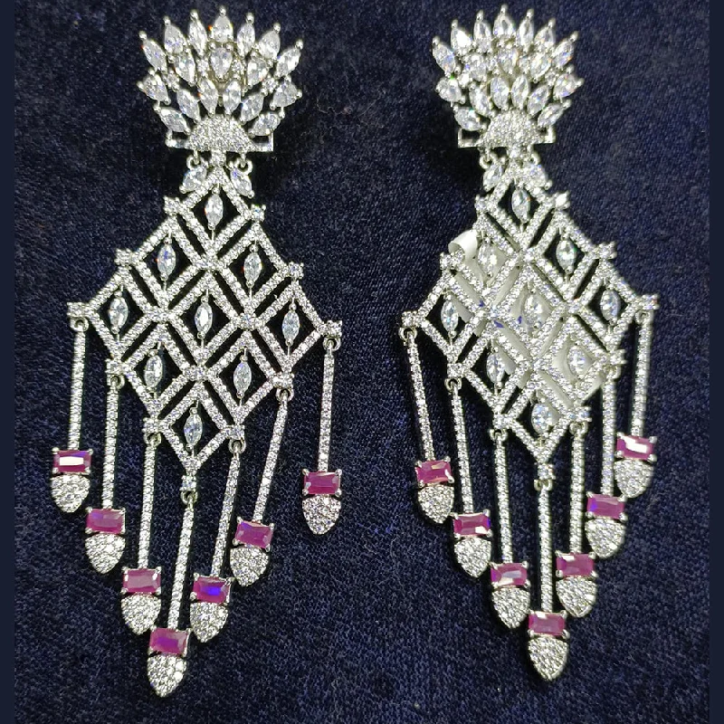 women’s simple silver earrings-Jain Jewellers Silver Plated AD Dangler Earrings