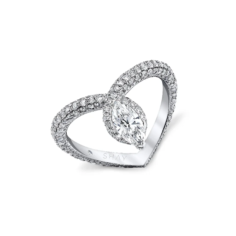 women’s silver solitaire rings-READY TO SHIP DIAMOND CHEVRON PINKY RING