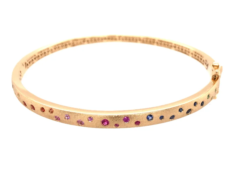 women’s minimalist gold bracelets-14k yellow gold rainbow sapphire .43ctw confetti bangle