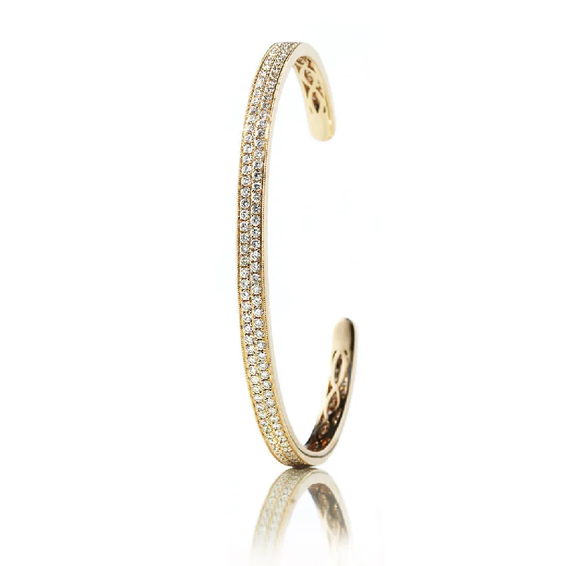 women’s heart-shaped bracelets-Two Row Parallel 18K Gold, Rosegold or Whitegold Bangle w. Diamonds