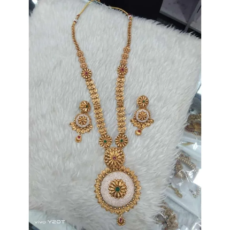 women’s luxury gold necklaces-Akruti Collection Gold Plated Pota Stone Long Necklace Set