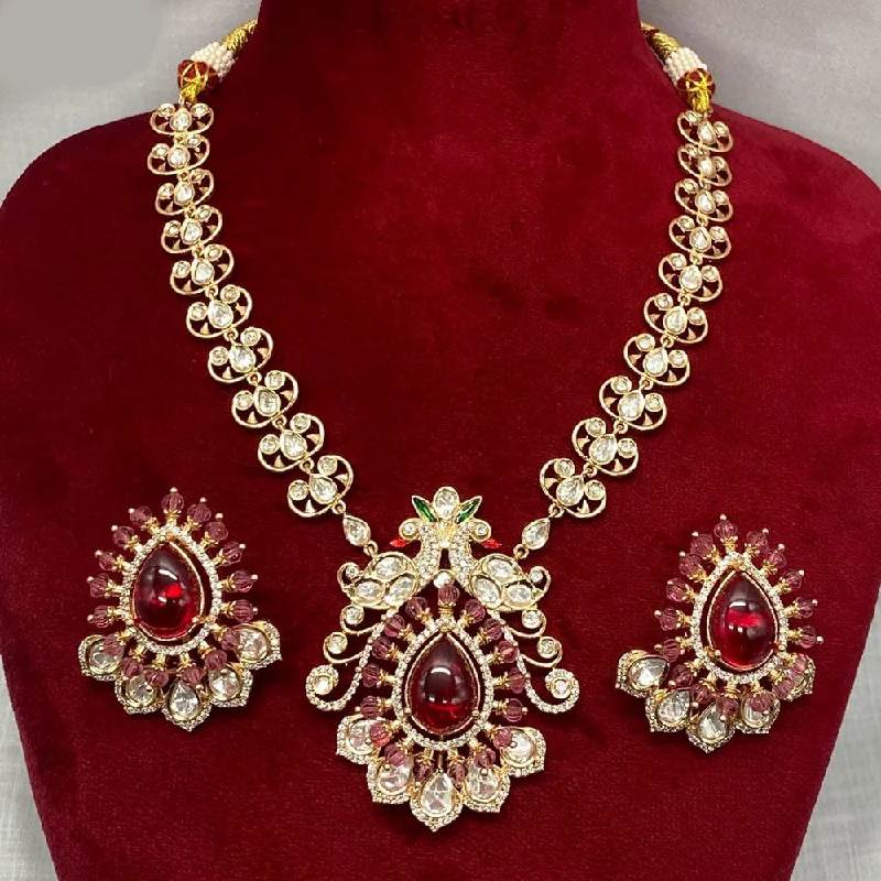 women’s simple gold necklaces-Royal Kundan Jewellery Gold Plated Polki Kundan Necklace Set