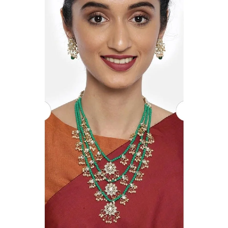 women’s name necklaces with gemstones-Akruti Collection Gold Plated Kundan And Pearl Long Necklace Set