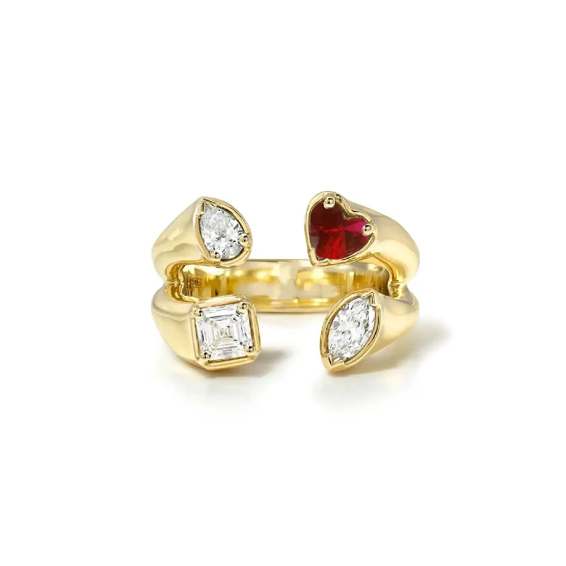 women’s unique vintage engagement rings-Baby Harmony Diamond Ring with Ruby Heart