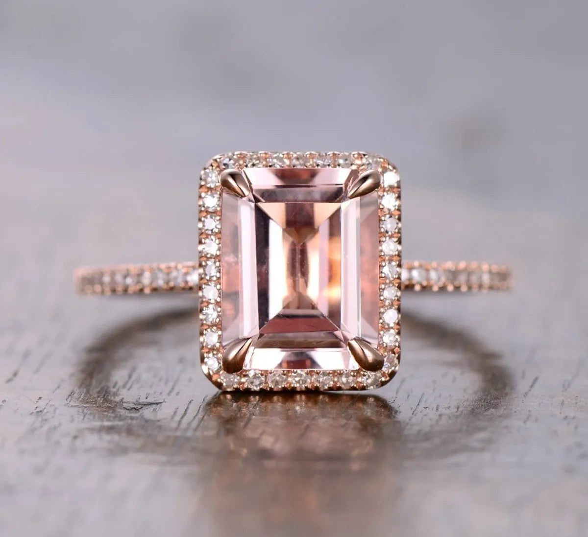 women’s vintage engagement rings-Fashion Square Diamond Ring Luxury Copper Plated Rose Gold Inlaid Zircon Ring