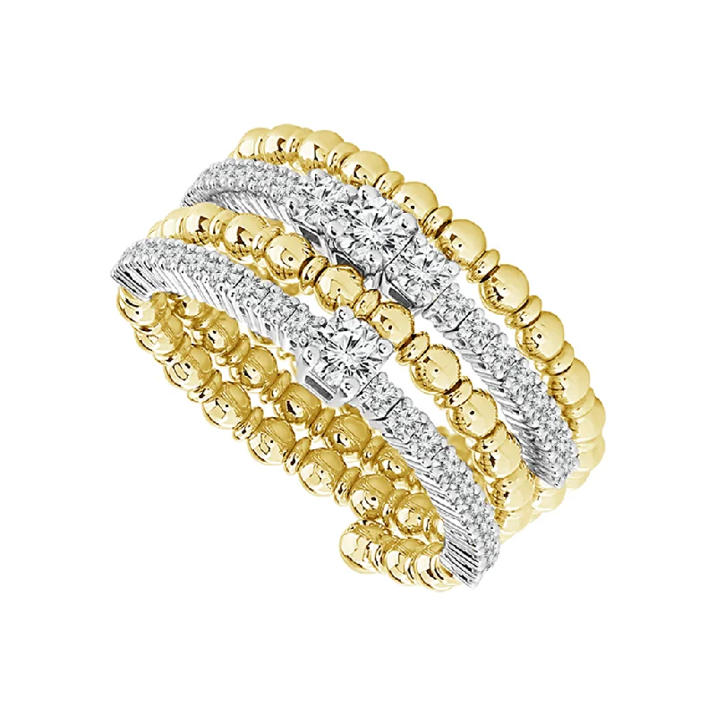 women’s luxury diamond engagement rings-Titanium and 14K Yellow And White Gold Multi Row Flexi Diamond Ring