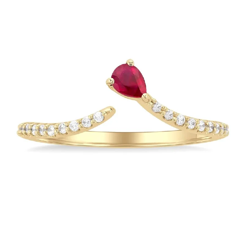 women’s oval cut engagement rings-10K Yellow Gold Open Chevron Ruby And Diamond Ring