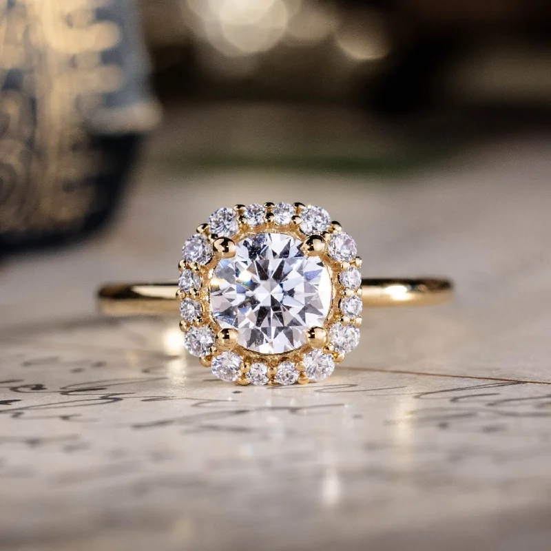 women’s vintage halo engagement rings-The Estella - Halo Round Diamond Engagement Ring